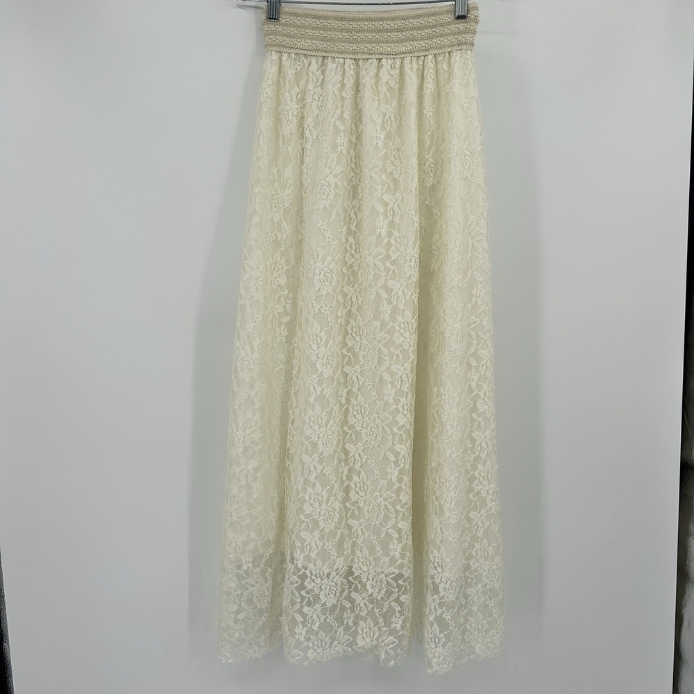Romantic Floral Lace Maxi Skirt Womens S/M Coquette Fairy Ethereal Raw Hem